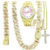 Versatile Watch Bracelet Cross Necklace Set Rhombus Cuban Chain Necklace Bracelet Men's Watch Set