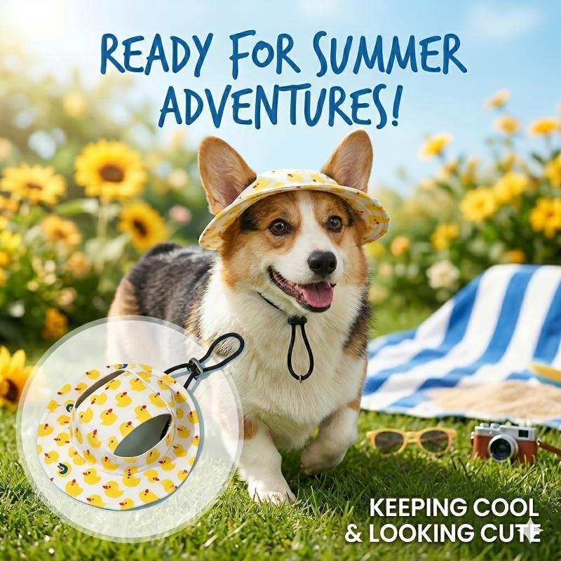 Adjustable Pet Sun Hat with Ear Holes - Breathable Dog Bucket Hat for Small Medium Dogs & Cats, UV Protection Summer Outdoor