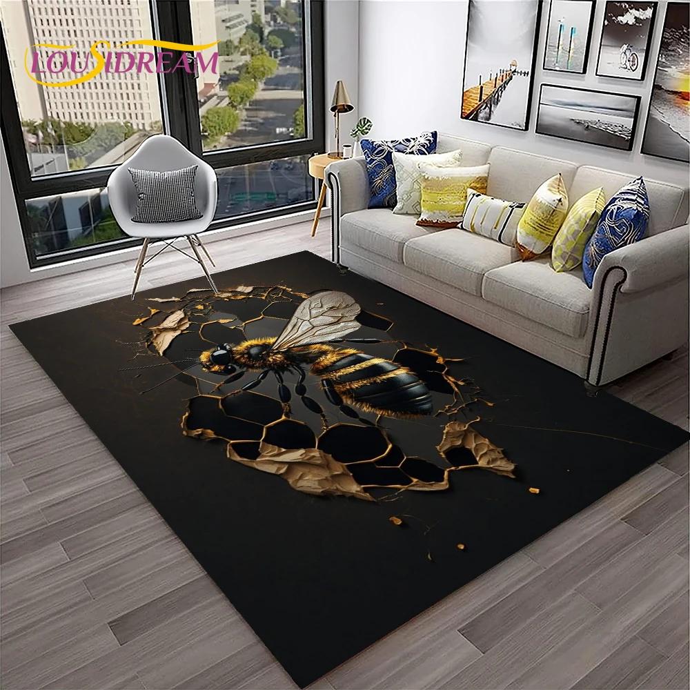 Insect 3D Cartoon Bee Cute HoneyBee Carpet Rug for Home Living Room Bedroom Sofa Doormat Decor,kids Area Rug Non-slip Floor Mat