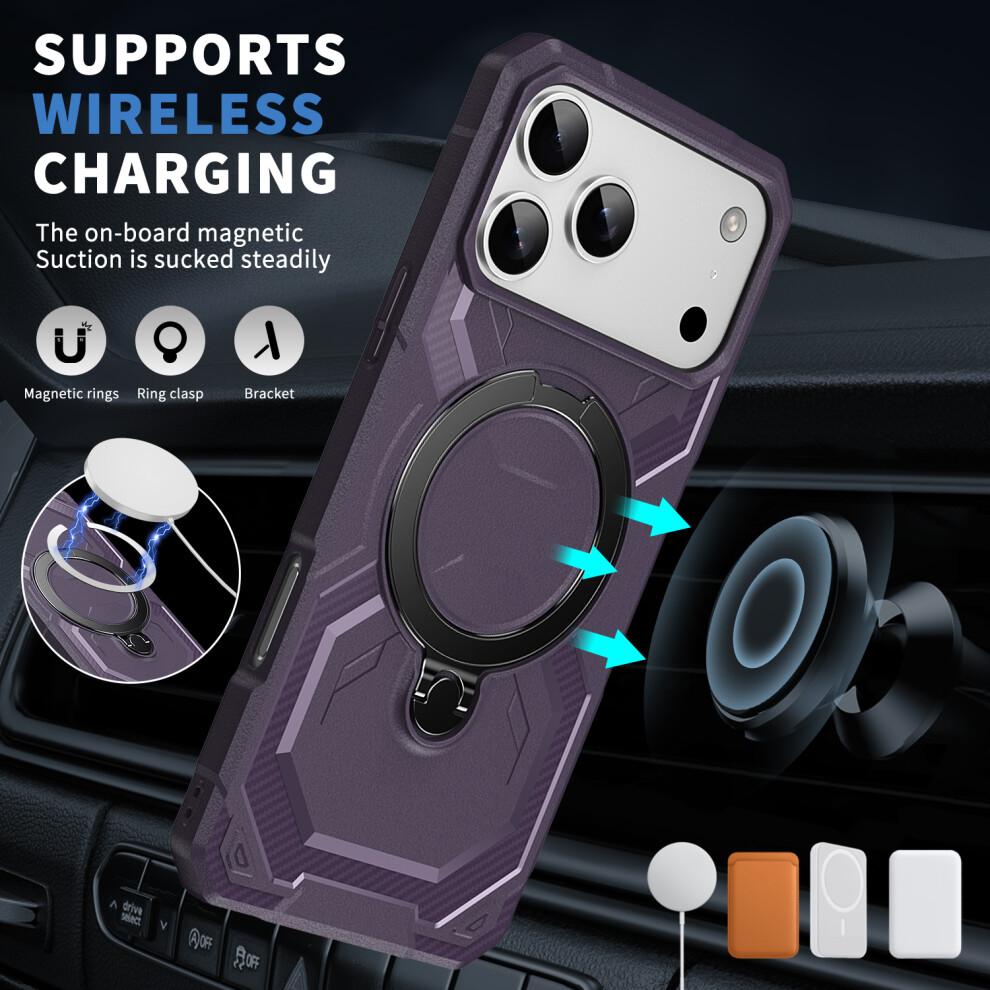 (Dark Purple) For iPhone 17 Pro Max Case Compatible with MagSafe Kickstand TPU+PC Phone Cover