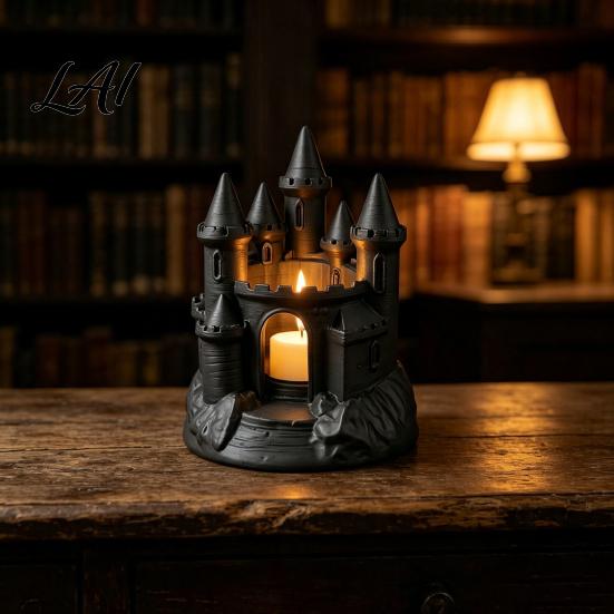 Gothic Style Table Centerpiece 3D Printed Medieval Castle Candle Holder Dark Decorative Holder for Fireplace Candlestick Fantasy Ornament Halloween