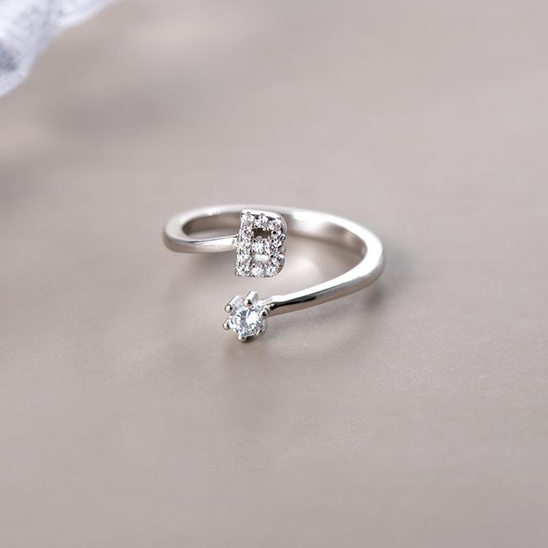 Hot Sale Adjustable Fashion 26 Letters Ring  925 Sterling Silver Jewelry For Women Gift