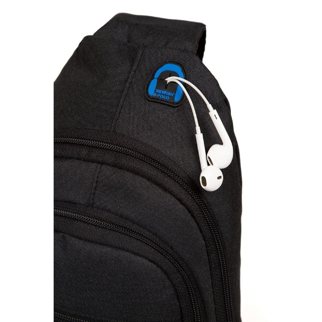 Linen Shoulder And Waist Bag With Ears And Usb Port (17x28cm)