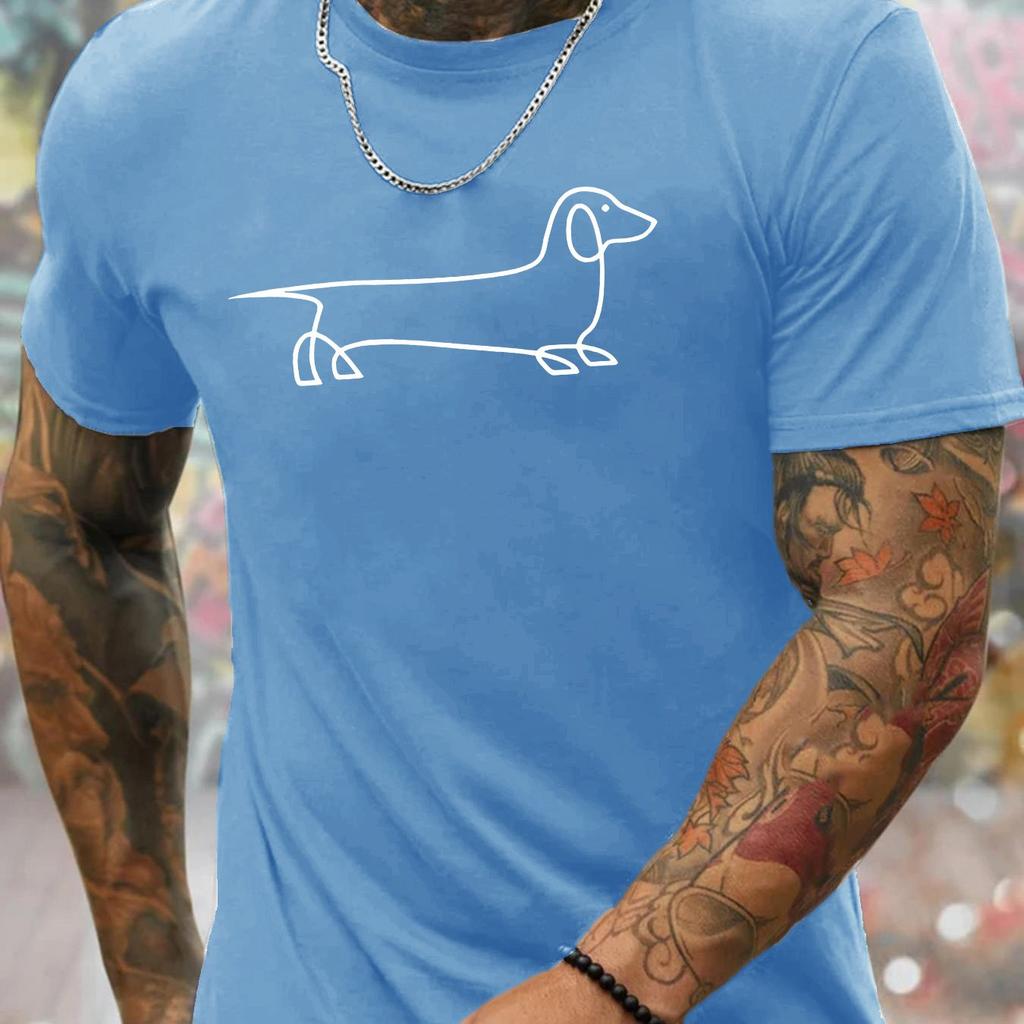 Dachshund Line Art Print Mens Casual Crew Neck TShirt Breathable Short Sleeve Daily Wear