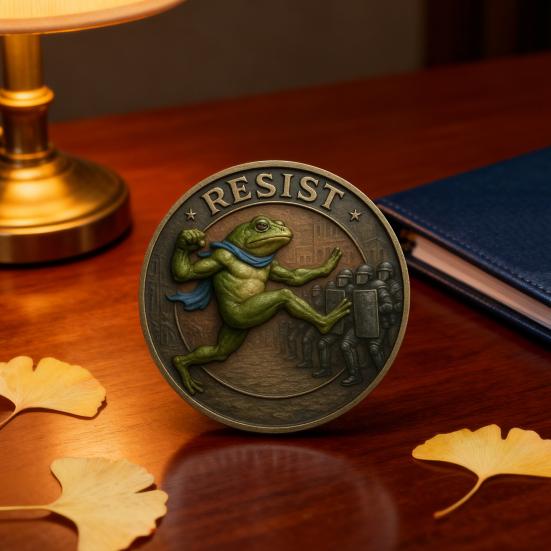 Yousheng Portland Frog Coin Frog Wearing Blue Scarf Metal Coin Collectible Inspirational Resist Engraved Challenge Coin Gift for Inspiration Support