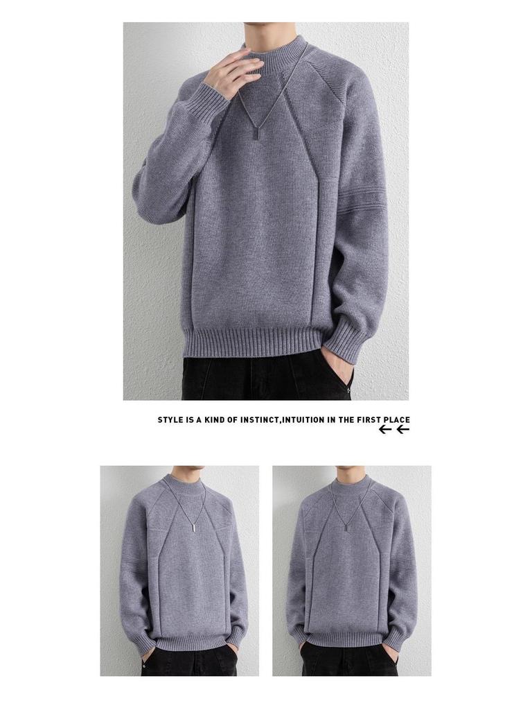 Men's High-Neck Autumn/Winter Knit Sweater - Plus Velvet Warm Base Layer
