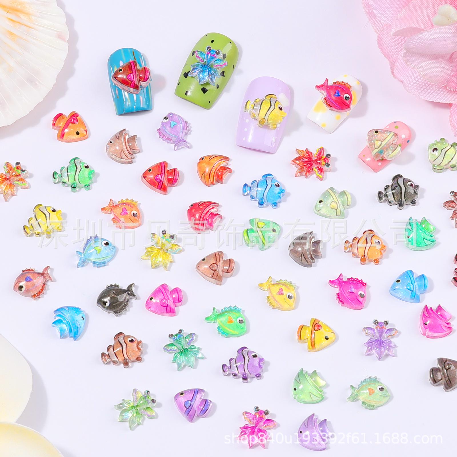 Glitter Marine Life Nail Art & Hairpin Decoration: Clownfish & Goldfish Crystal Ball Embellishments Mixed style one piece