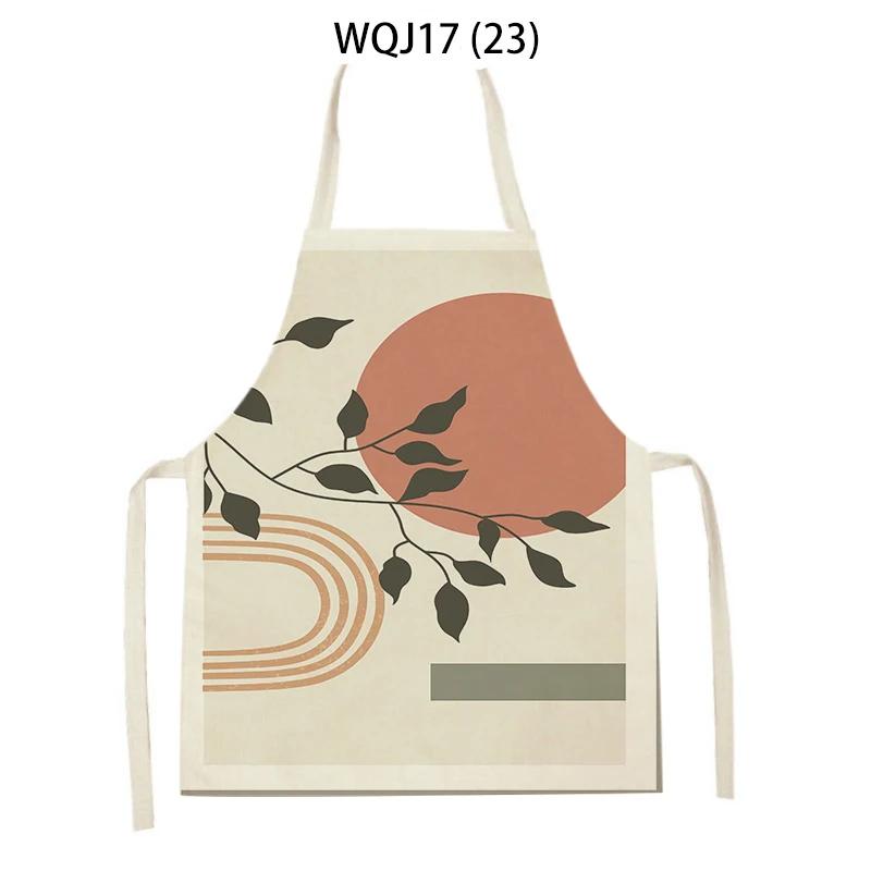 Flower Leaves Pattern Kitchen Aprons Home Cooking Linen Sleeveless Aprons Plants Style Household Sleeveless Cleaning Pinafore