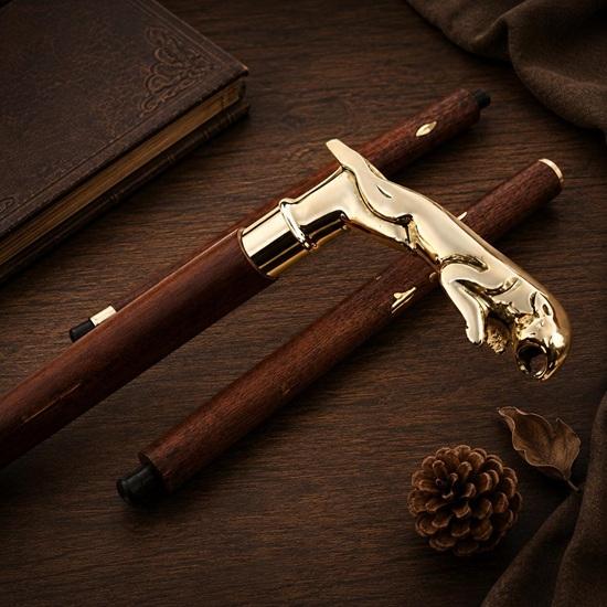 Brass Jaguar Head Walking Stick, Antique Wooden Cane, Handmade Luxury Designer Accessory