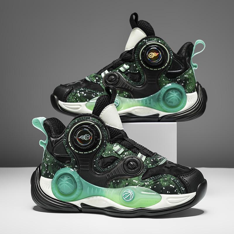 

Source factory rotating buckle leather surface children s actual basketball shoes new non-slip thick-soled cool outdoor sports shoes 40 темно-зеленого