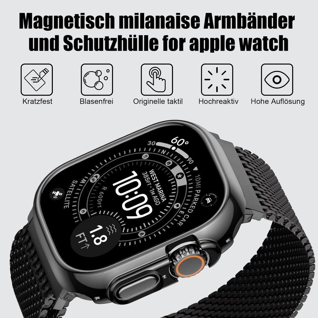 Voor Apple Watch Band Ultra2 3 49mm 45mm 42 46mm 40mm 44mm Milanese Armband iWatch series SE 11 10 9 8 7 Behuizing+Dikke Metalen Band