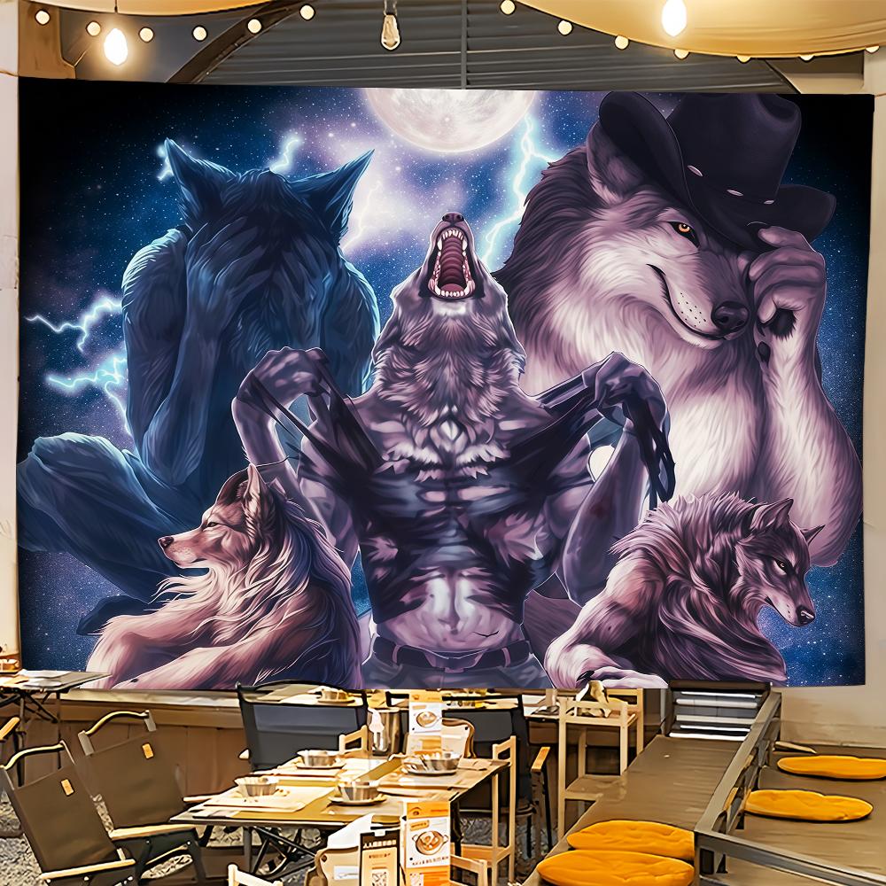 Emo Meme Gotischer Werwolf Weißer Wolf Sitzend Fahne Zimmer Wohnheim Camping Party Zuhause Garage Wohnzimmer Nachttisch Wanddekor Banner Geschenk