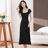 Tea Break French Floral Black Dress: Summer 2026 Elegant Slimming Long Dress for Women