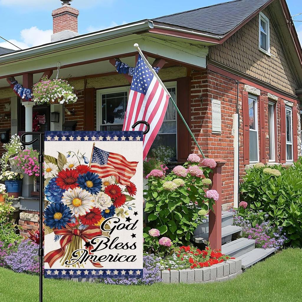 4th of July Patriotic Garden Flag Double Sided God Bless America Memorial Day Garden Flag for Outdoor Yard Decoration (12x18