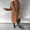 Womens Long Wool Blend Coat With Real Pockets Thick Winter Outerwear Classic Notched Collar Double-Breasted Button