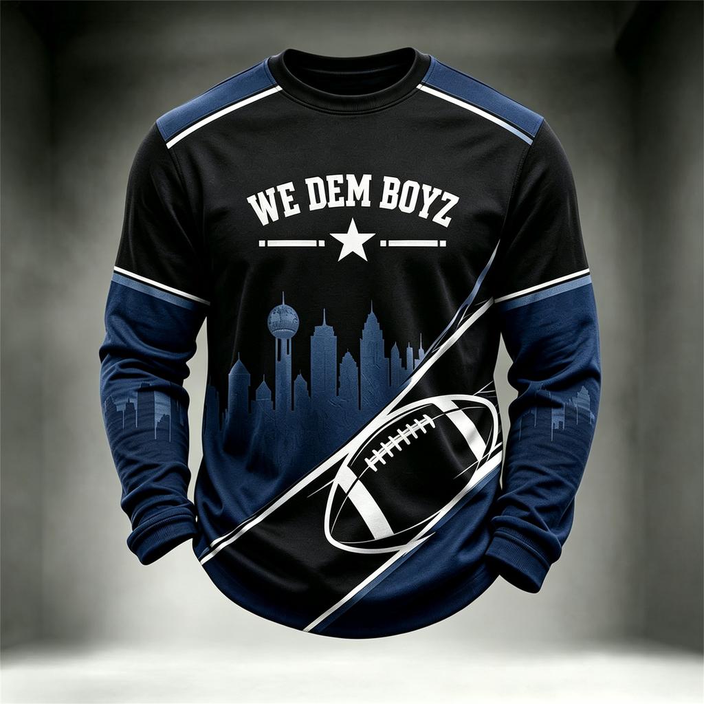 Herren Rugby Fan Langarm Rundhals Freizeit Oberteil mit Buchstaben Grafik für den Tag