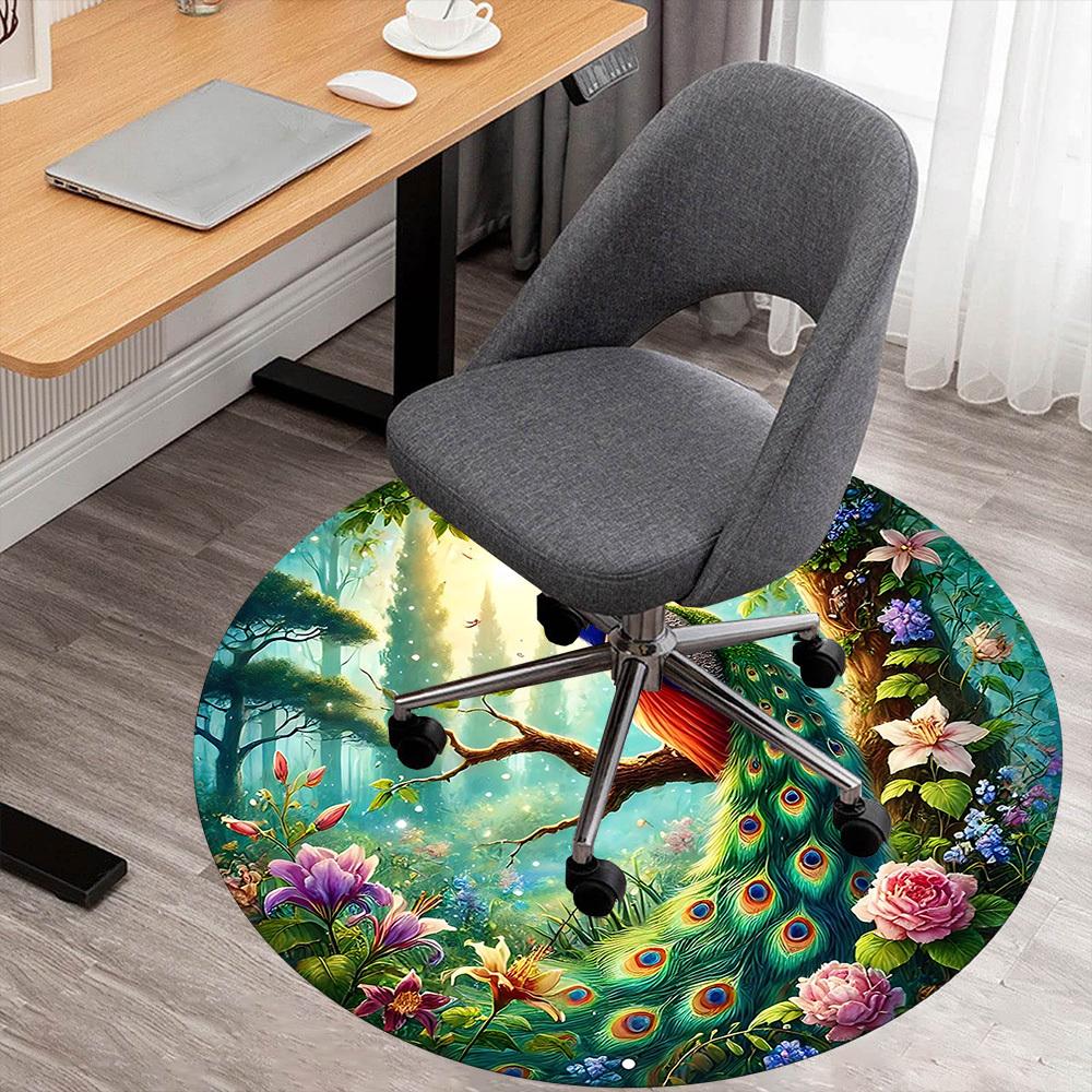 1pc Peacock Flowers Round Chair Mat Area Rug - Non-Slip, Floor Mat for Office, Bedroom, and Indoor Decor C1125203