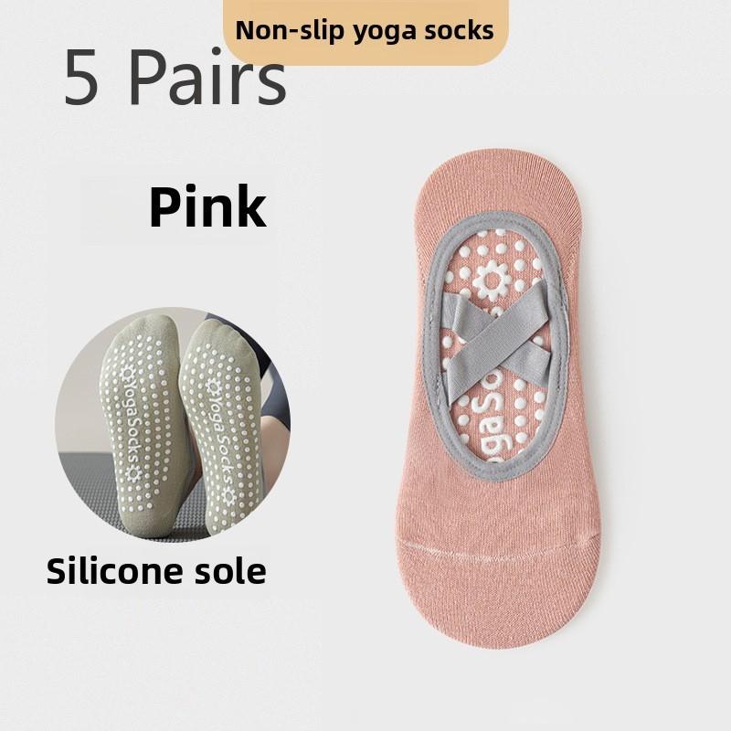 5 Pairs of Female Spring and Autumn Sports Silicone Non Slip Indoor Fitness Pilates Professional Yoga Boat Socks