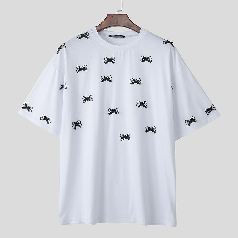 

INCERUN Летние мужские футболки с круглым вырезом, коротким рукавом и принтом в виде банта, повседневные 2XL