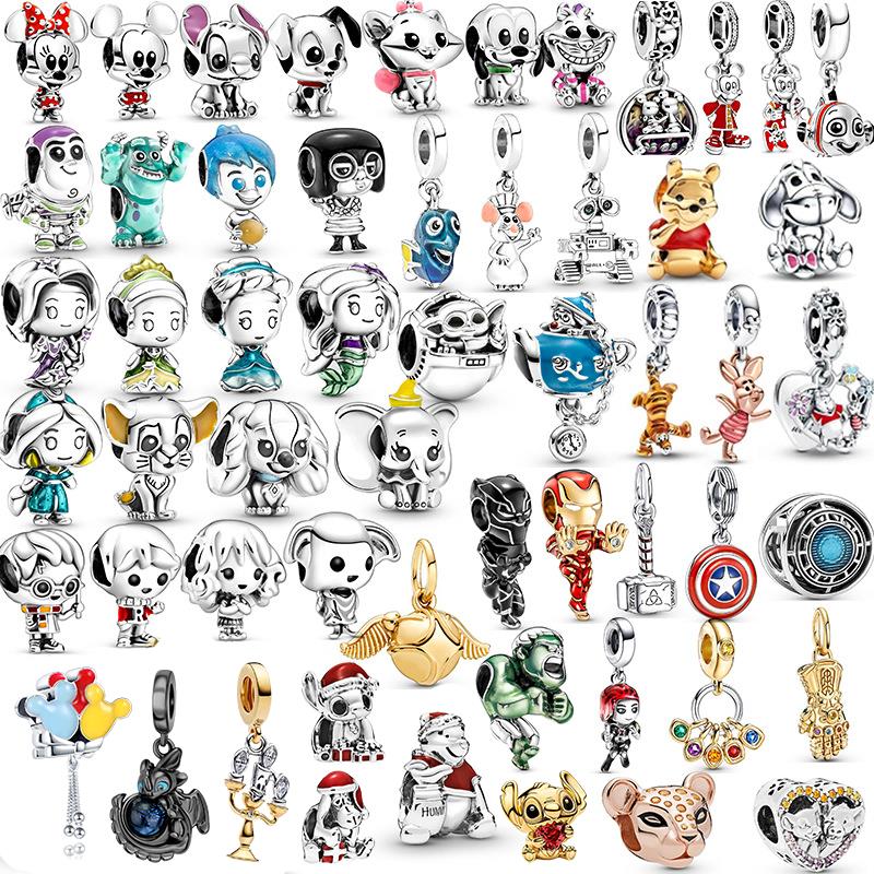 925 Silver Pendant Mickey Winnie Cute Series Charms Beads Fit Bracelet Necklace Women DIY Festival Luxury Jewelry Gifts
