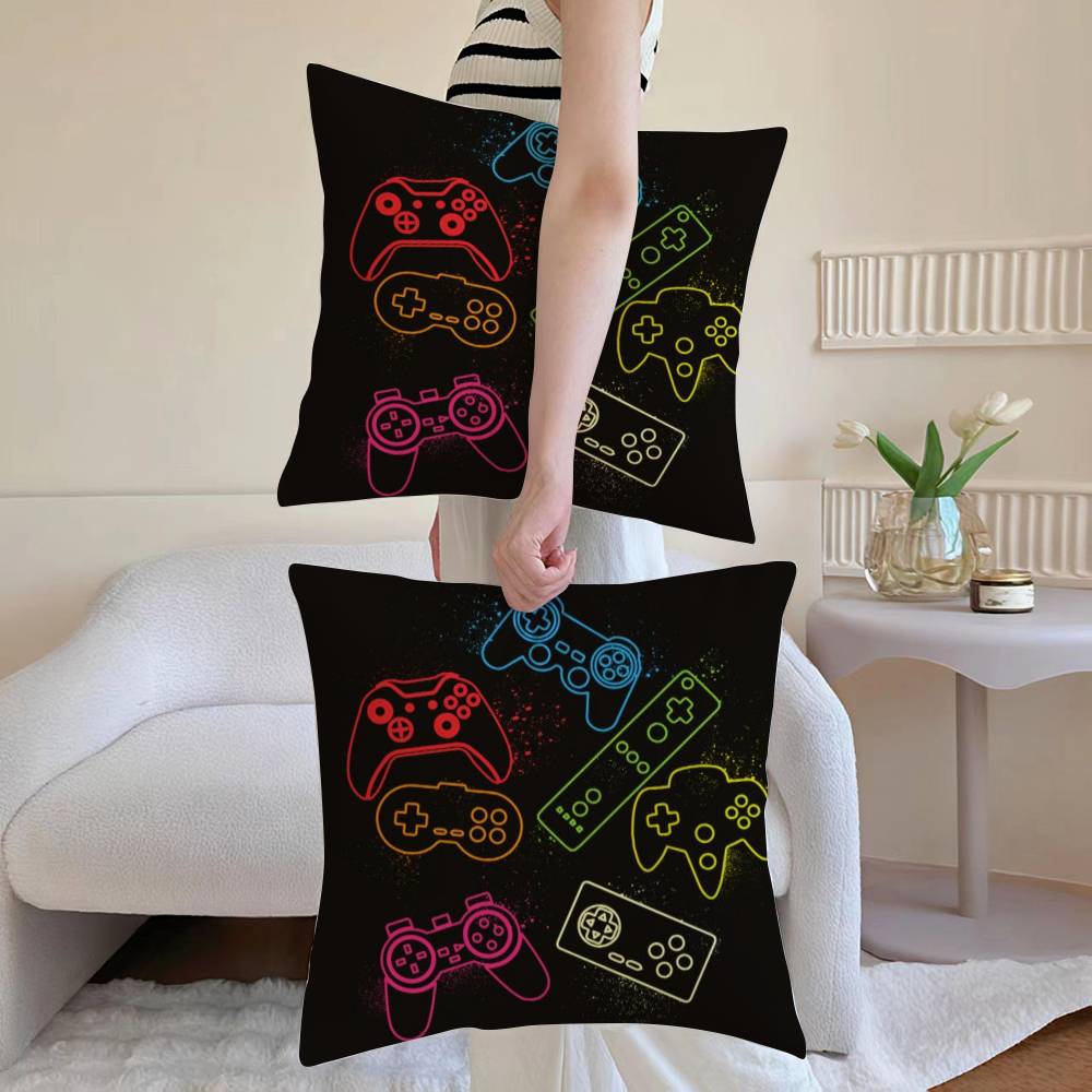Colorful Graffiti Game Gamepad Pillow Case Anti-dustmite Pillowcase Invisible Zipper Silky Sofa Cushion Cover