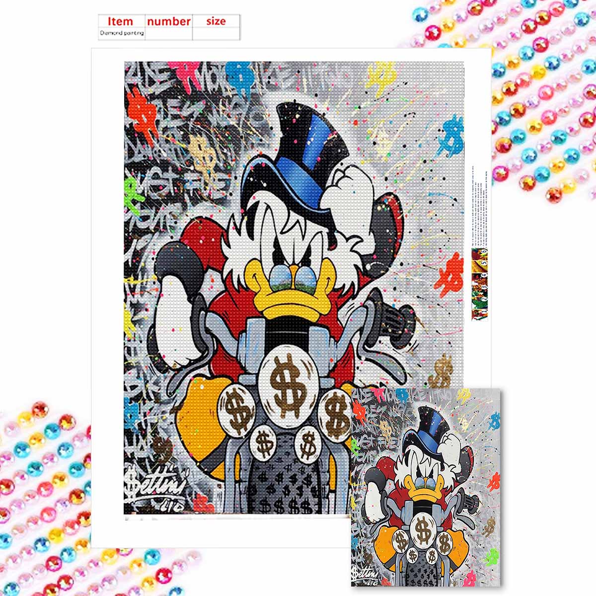 

5D DIY Diamond Art Painting Kits for Adults, Donald Duck Riding A Bike Full Round Crystal Diamond Kits for Beginner for Home Wall Decorate Round 20x30cm