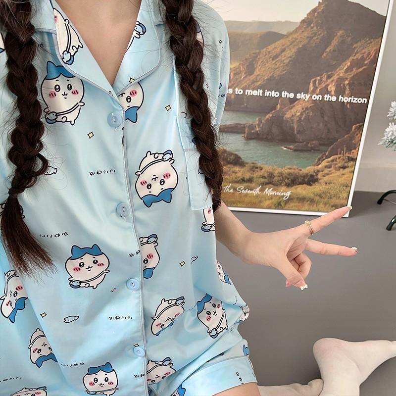 Pigiama Cartoon Chiikawa Xiaohachi Donna Estivo Manica Corta Pantaloncini Studente Carino Dolce Usaki Pois