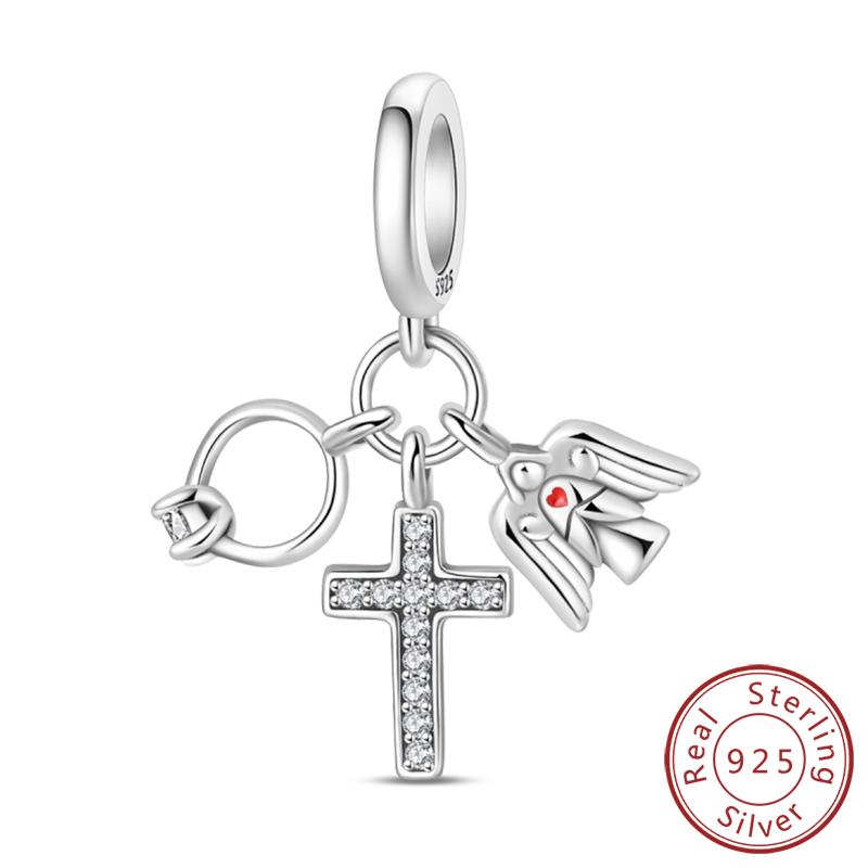 Original Copper Charm Beads Classic Cross Bible Guardian Angel Charms Pendants For Bracelet Diy Birthday Jewelry