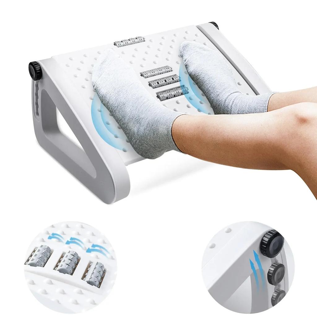 New Under Desk Footrest with Massage Rollers Ergonomic Foot Stool for Home Office Pain Relief and Comfort