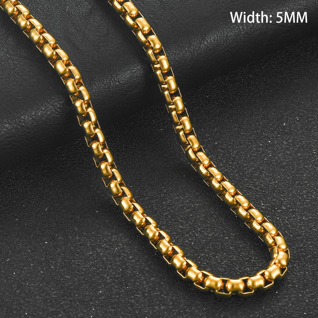2/3/4/5mm Gold Color Plated Stainless Steel Square Box Chain Rolo Necklace Metal Jewelry for Women and Men Choker 14 - 40 Inches