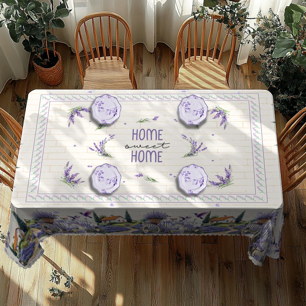 Independence Day Flower Wreath Waterproof Rectangular Tablecloth Red Blue Flower Star USA Flag Tables Cover for Dinner Kitchen