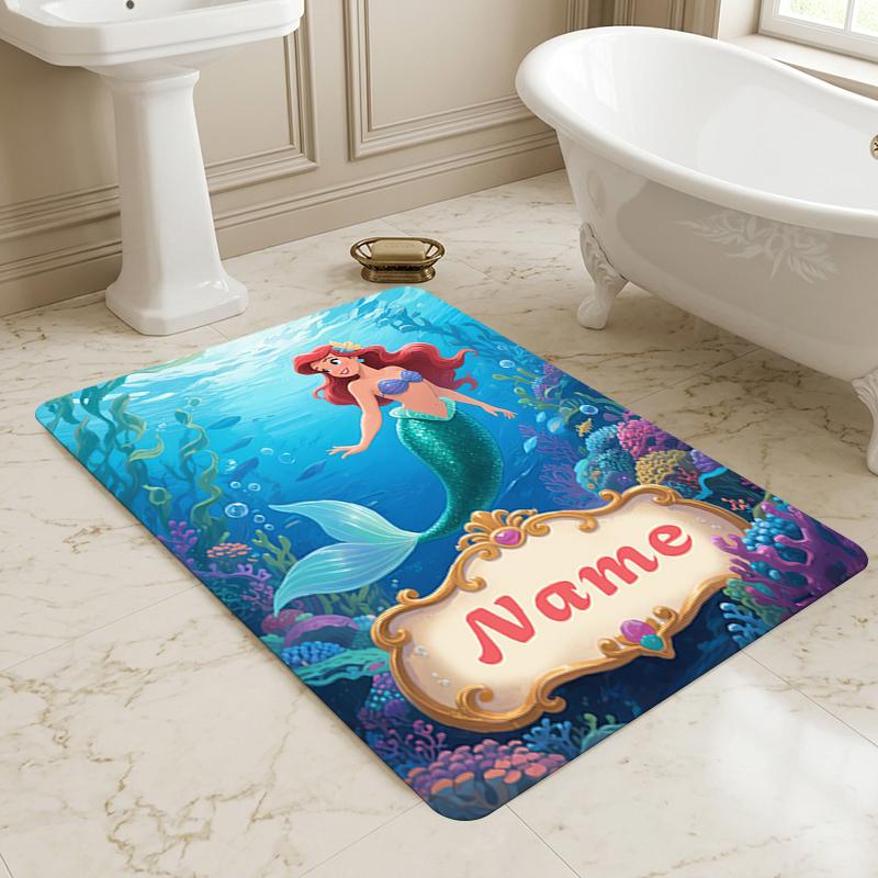 Custom Name Mermaid Garden Living Room Non-Slip Area Rug Soft Carpet for Bedroom Kids Playroom Sofa Office Home Decor Doormat
