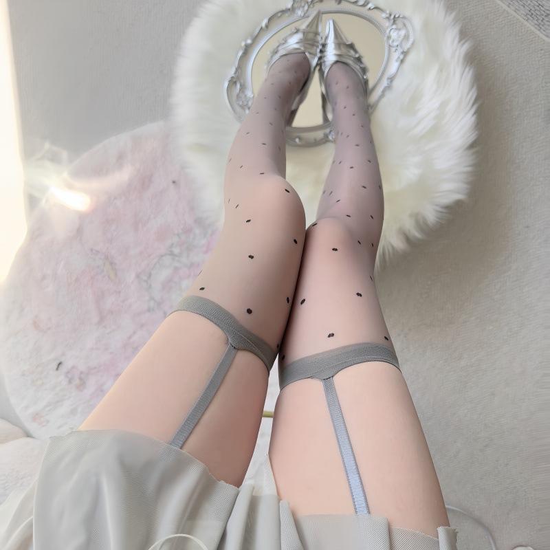 Black Stockings For Women In Spring And Summer, Bare Legs, Polka Dots, Over-the-knee Thigh Socks, Dotted Suspenders, One-piece Socks