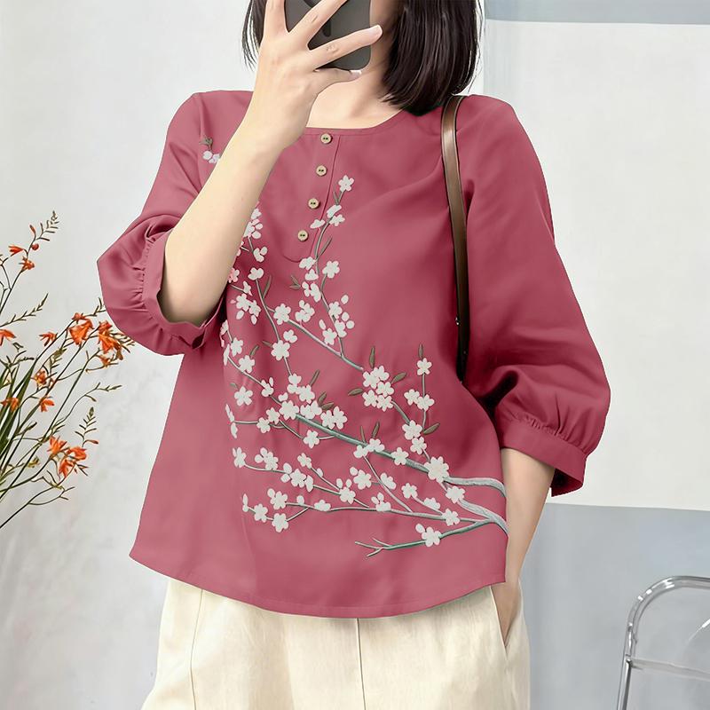 

ZANZEA Жіноча повсякденна блузка з круглим вирізом, рукавом 3/4, вільного крою з принтом 5XL рожевий