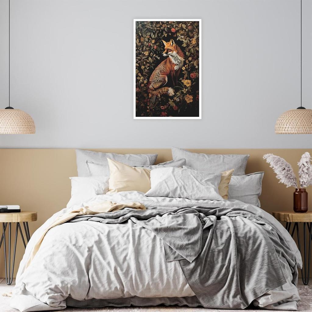 Vintage Fox Poster William Morris Wall Art Print Retro Mid Century Animal Country Floral Cottagecore Dark Academia Decor Canvas Prints Gothic Posters