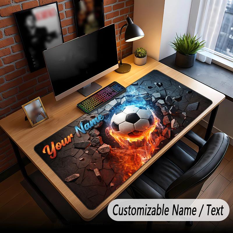 Soccer Theme Custom Mouse Pad Personalized With Name Text Customized Desk Mat For Office Home Decor