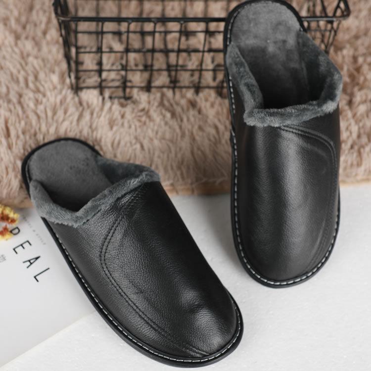Fashion Large Size Men's Autumn Home Shoes Unisex Genuine Leather Slippers Comfortable Indoor Slippers Flat