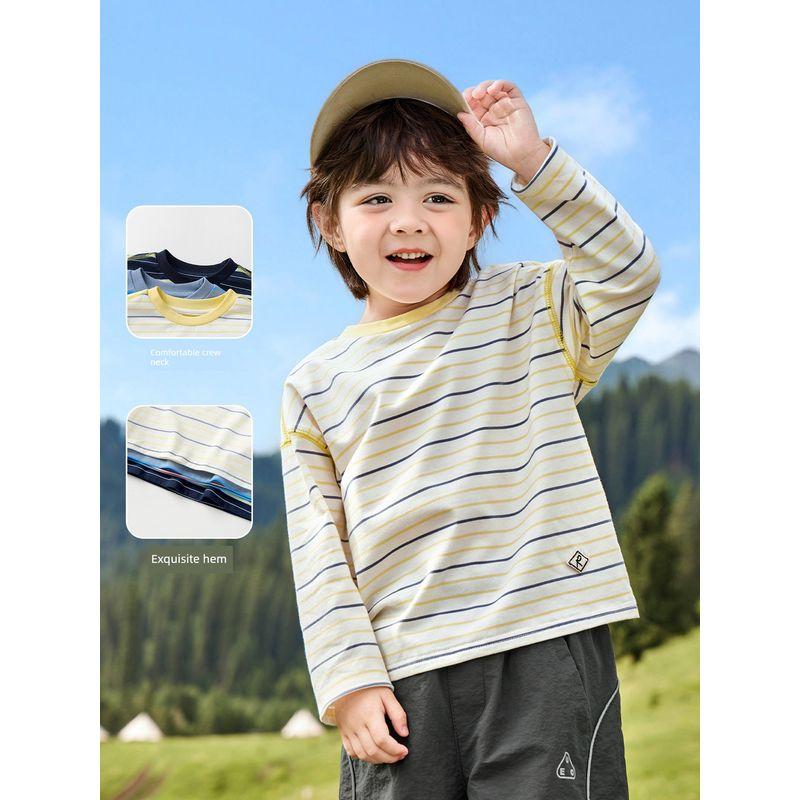 Right European Style Boys' T-Shirt Casual Striped Long-Sleeve Basic Versatile Autumn New Children's Clothing Baby Top Autumn