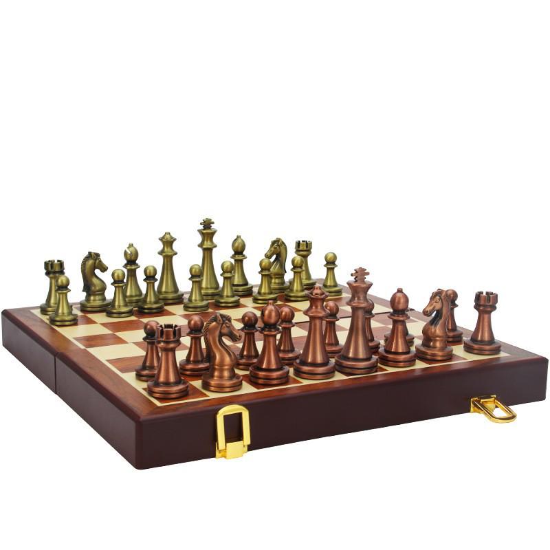 

High-End Magnetic Metal Chess Set with Foldable Board 29x29x2.7 cm (King height 6.7 cm) Wooden Box