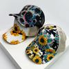 Nieuwe Zomer Dames Zonnebloem Print Kleurblok Baseballpet Ademend Kruis-Kruis Paardenstaart Gaas Trucker Zon Hoed
