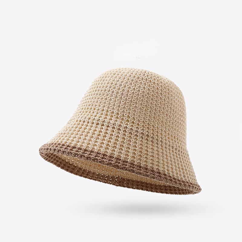 Spring and Autumn Korean Hat for Women Versatile Knitted Hollow Fisherman Hat Breathable Sun Protection Sun Hat Small Basin Hat