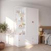 Wardrobe, White, 200 x 135 x 45 cm, hinged-door, 2 clothes rails, 2 drawers, 4 solid wood handles, storage, bedroom, children's room, hallway, office
