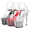 Damski klub nocny Super wysokie obcasy 17 cm sandały na platformie szpilki przezroczyste buty z kryształkami LFD