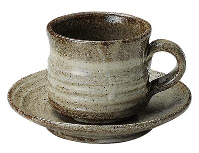 Marui Seito Shigaraki-Keramik Hechimon Kaffeetasse und Untertasse mit Aschepinsel, ca. 210 ml Fassungsvermögen, Keramik, Hergestellt in Japan, MR-3-3280