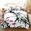 Ink Painting Duvet Cover Japanese Style Mount Fuji Comforter Cover Red Cherry Blossoms Print Bedding Set For Adults Teens Girls