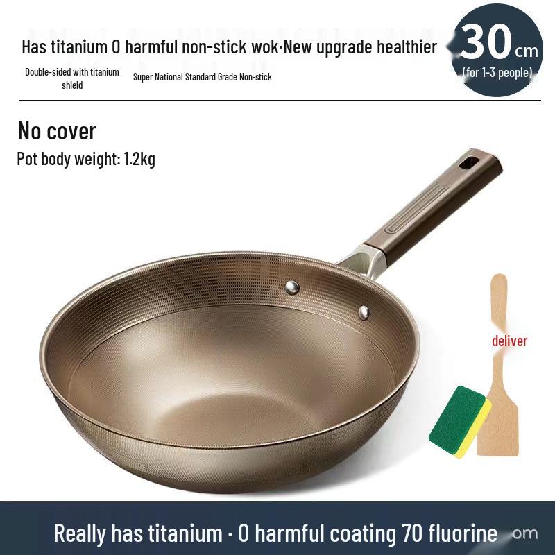 

Double-Sided Non-Stick Titanium Wok, Flat Bottom, Compatible with Induction Cookers and Gas Stoves