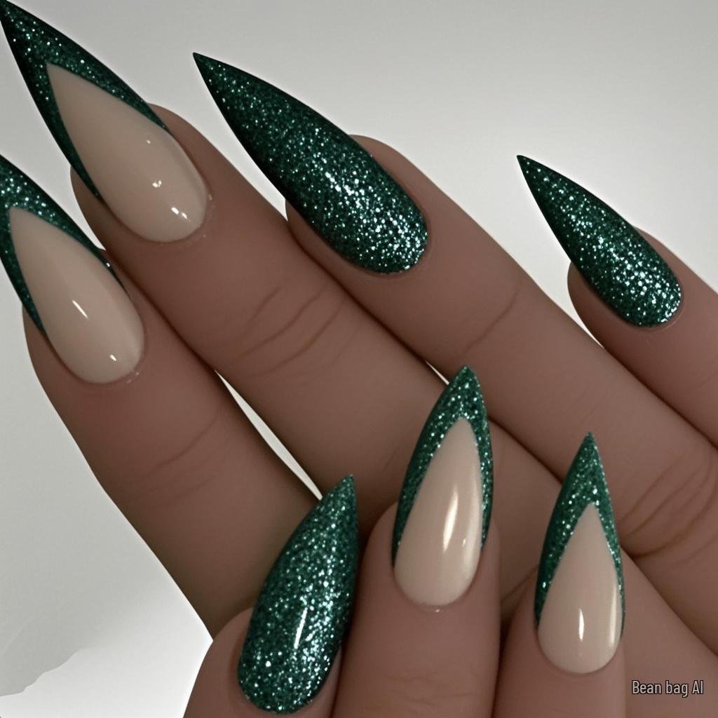 

Lake Green Glitter Pointed Press-On Nails