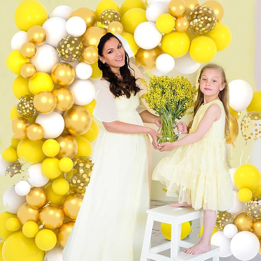Yellow Balloons Garland Arch Kit White Gold Confetti Balloon Home Party Baby Shower Wedding Anniversary Gender Reveal Decoration