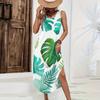 Women Sleeveless Casual Loose Fit Long Dress Tropical Floral Print Summer Beach Maxi Dress with Side Slit