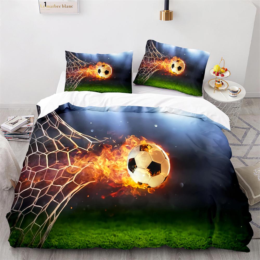 Soccer Duvet Cover Set Football Sport Black White Polyester Comforter Cover King Queen Size For Kids Boys Girls Teen Bedding Set